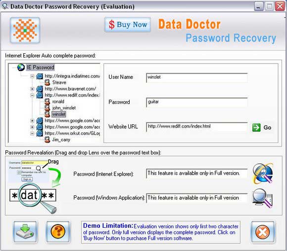 Screenshot of Internet Explorer Password Unmask Tool