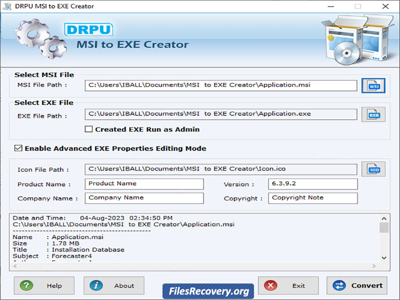Screenshot of MSI to EXE Builder Software