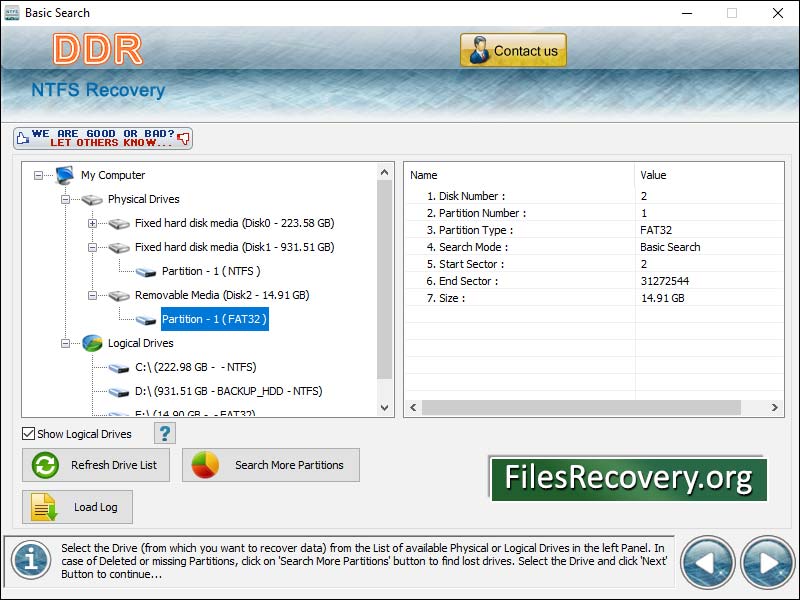 Screenshot of Windows Files Recovery